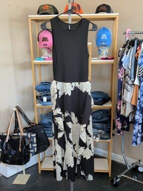 Sleeveless Black Floral Midi Dress